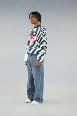 Scuffers Long Sleeves^Emblem Striped Navy Longsleeve