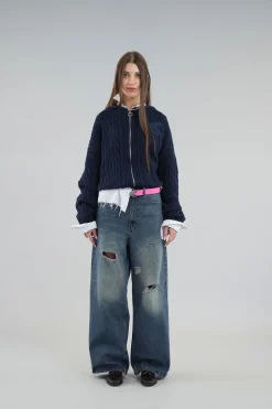 Scuffers Knitwear^Latte Navy Zipper Knit