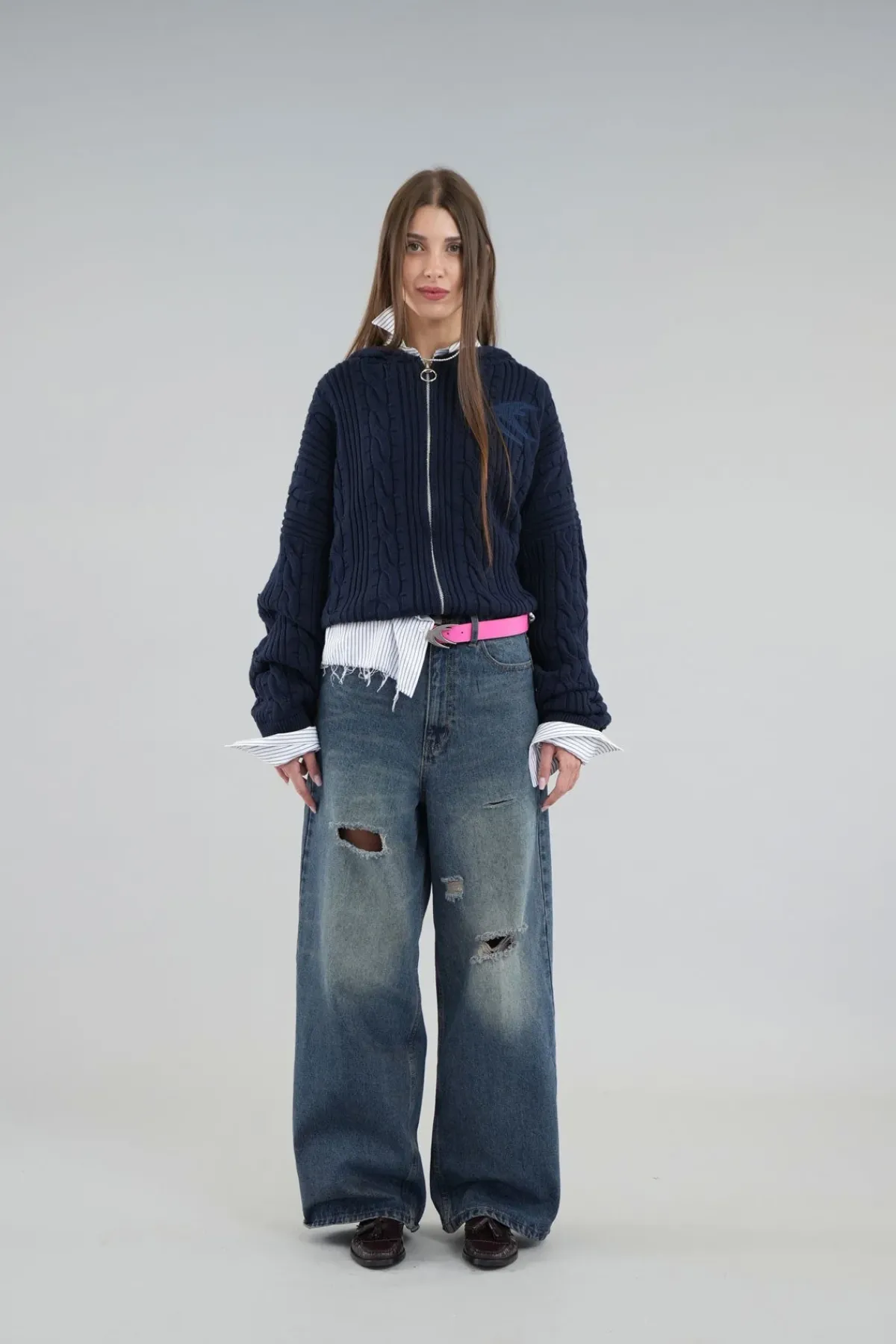 Scuffers Knitwear^Latte Navy Zipper Knit