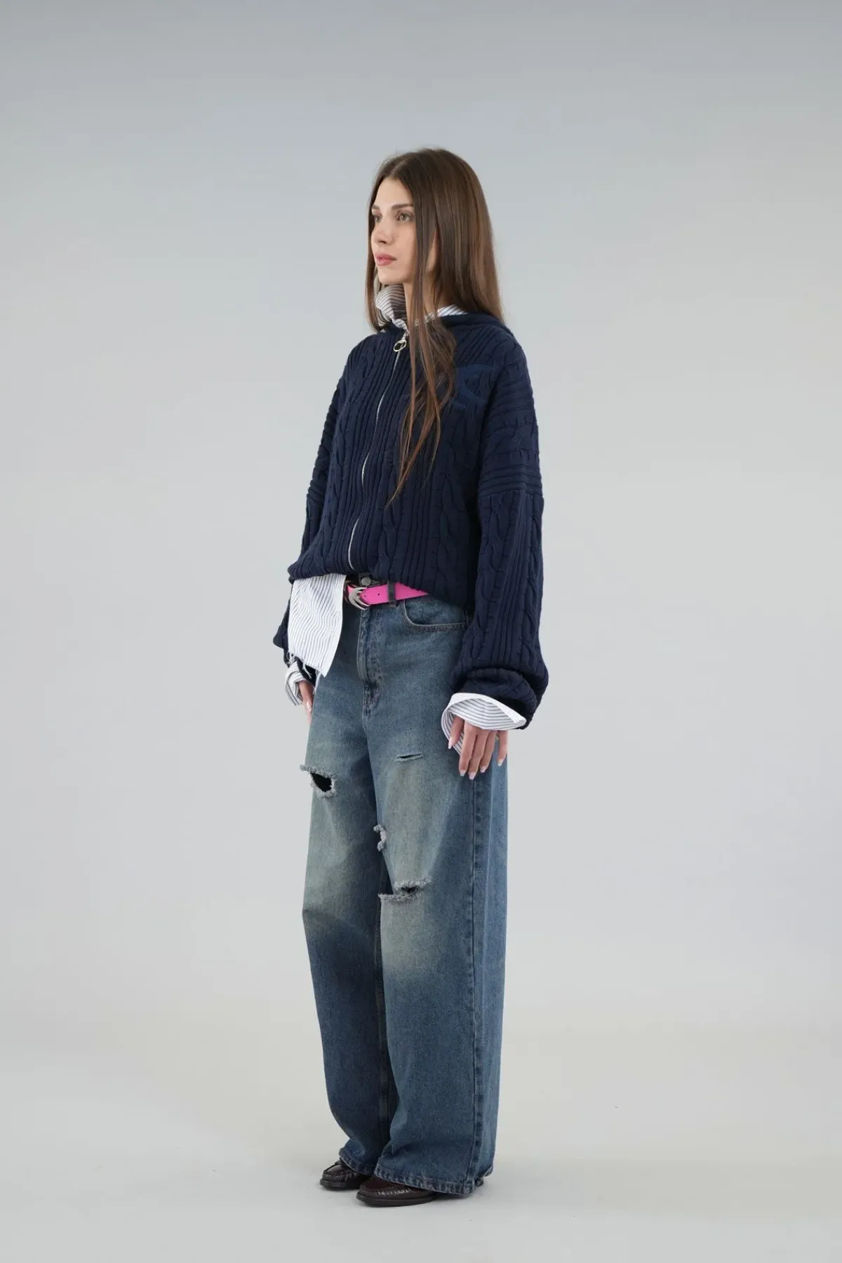 Scuffers Knitwear^Latte Navy Zipper Knit